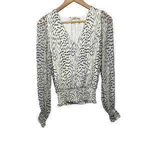 RAMY BROOK Women's Kirsten Cropped Metallic Long Sleeve Top White/Gray Size XS